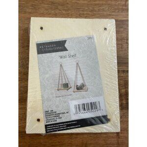 Wood Hanging Wall Shelves Hooks Rope 2 Pk 6.7 x 5.2 New Factory Sealed Boho New